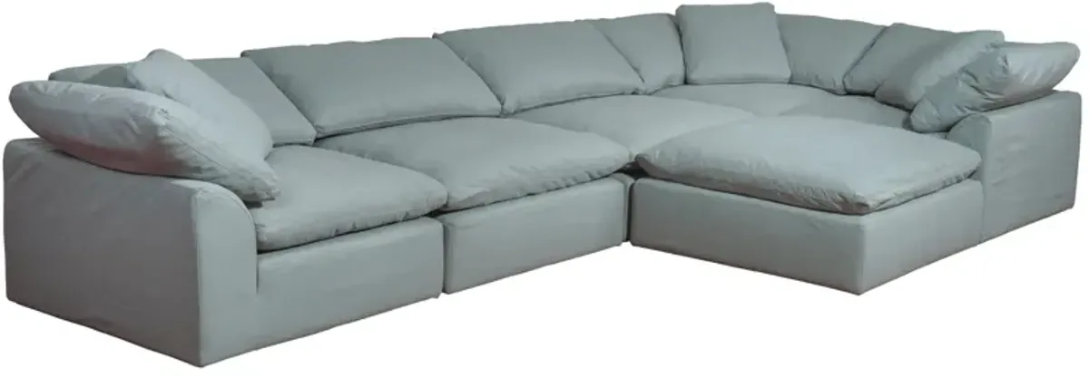 Sunset Trading Contemporary Puff Collection 6PC Slipcovered Modular L-Shape Sectional Sofa with Ottoman, Performance Fabric Washable Water-Resistant Stain-Proof, 176" Deep-Seating Down-Filled Lounge Couch, Ocean Blue
