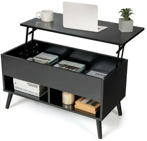 Mid-Century Lift-Top Coffee Table Sofa Laptop Desk in Wood Finish