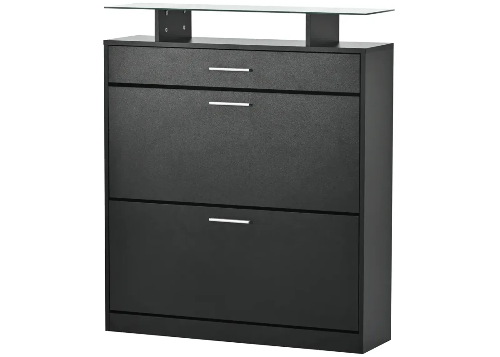 Merax Tempered Glass Top Shoe Storage Cabinet with Drawer