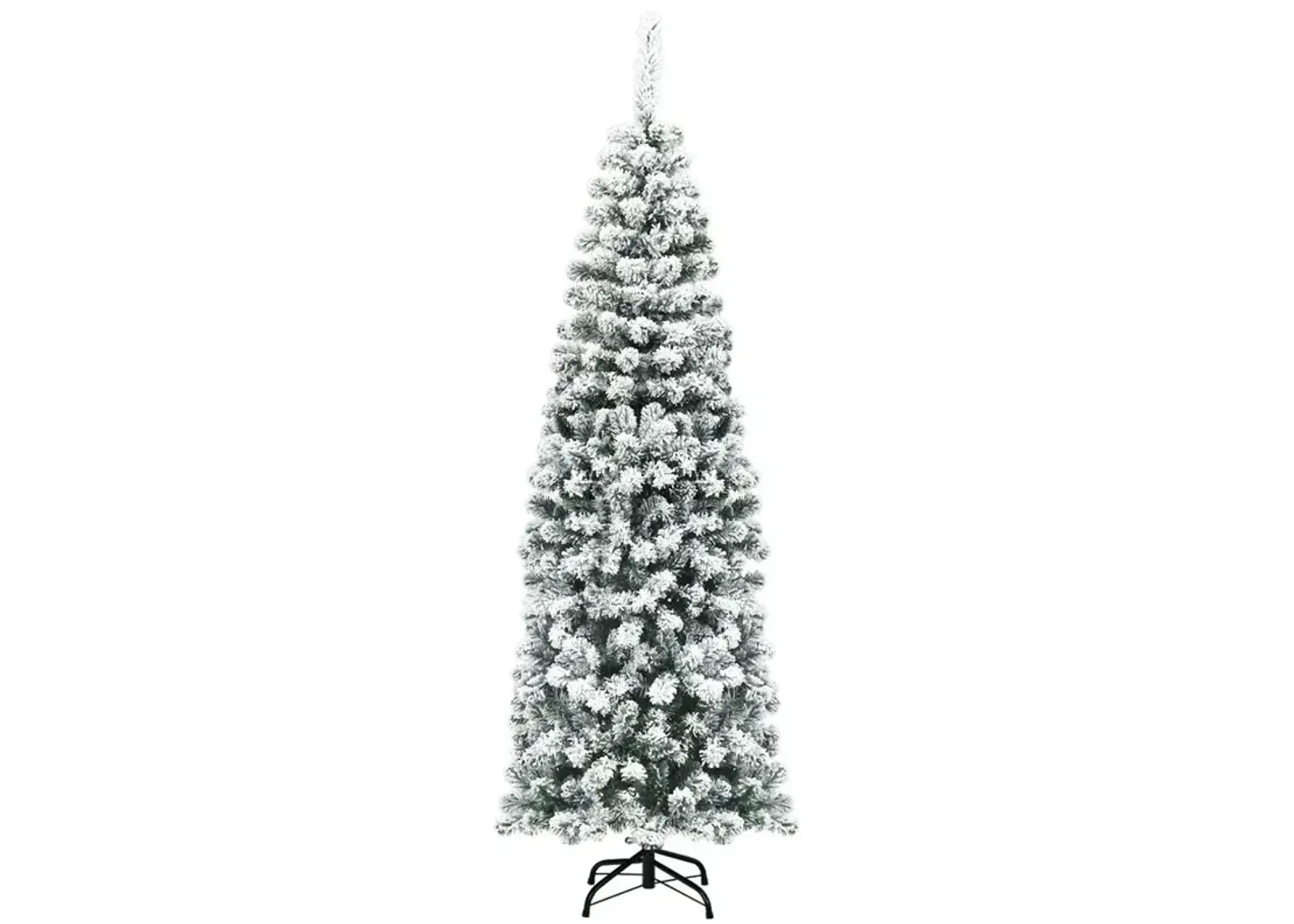 6 Feet Unlit Hinged Snow Flocked Artificial Pencil Christmas Tree with 500 Branch Tip