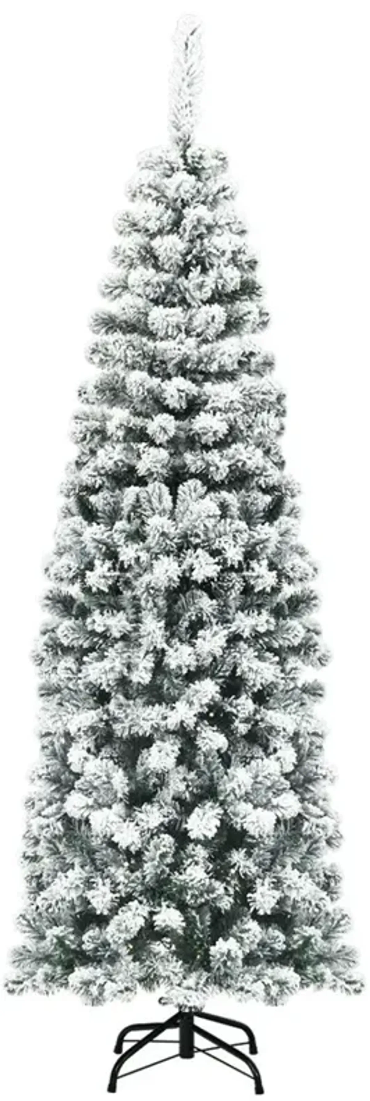 6 Feet Unlit Hinged Snow Flocked Artificial Pencil Christmas Tree with 500 Branch Tip