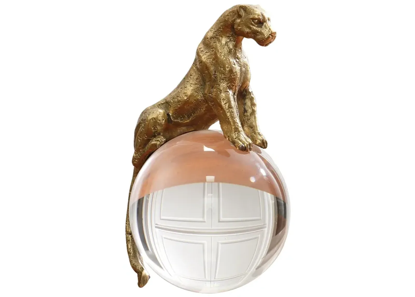 Jaguar on Crystal Sphere-Brass