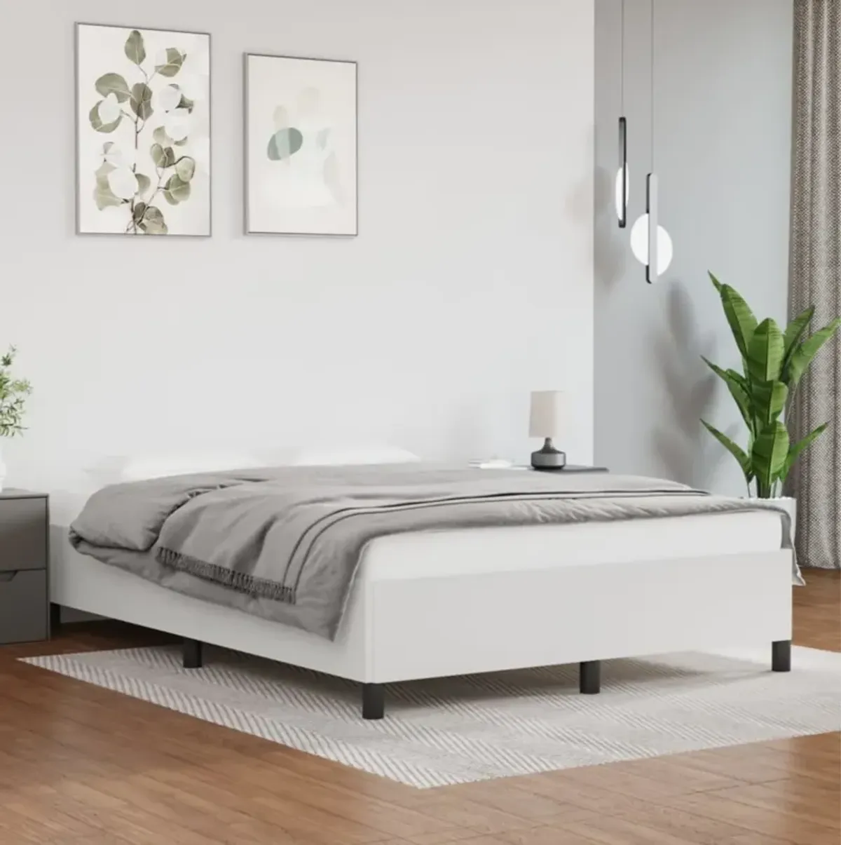 vidaXL Faux Leather Bed Frame, Queen Sized, Modern Style, White Finish, Suitable for 59.8"x79.9" Mattress, Resistant Engineered Wood Construction