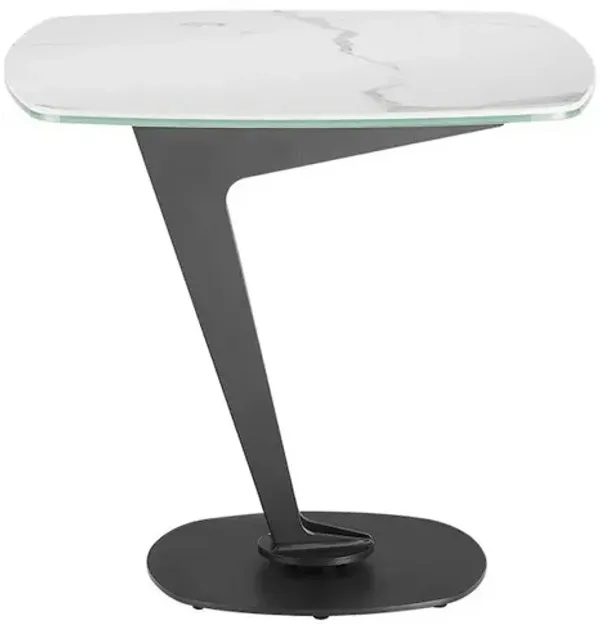 Casabianca Home Leaf End Table In White Marbled Porcelain