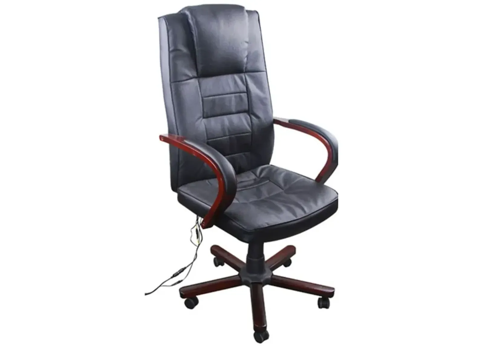 Black Office Massage Chair Real Leather Height Adjustable