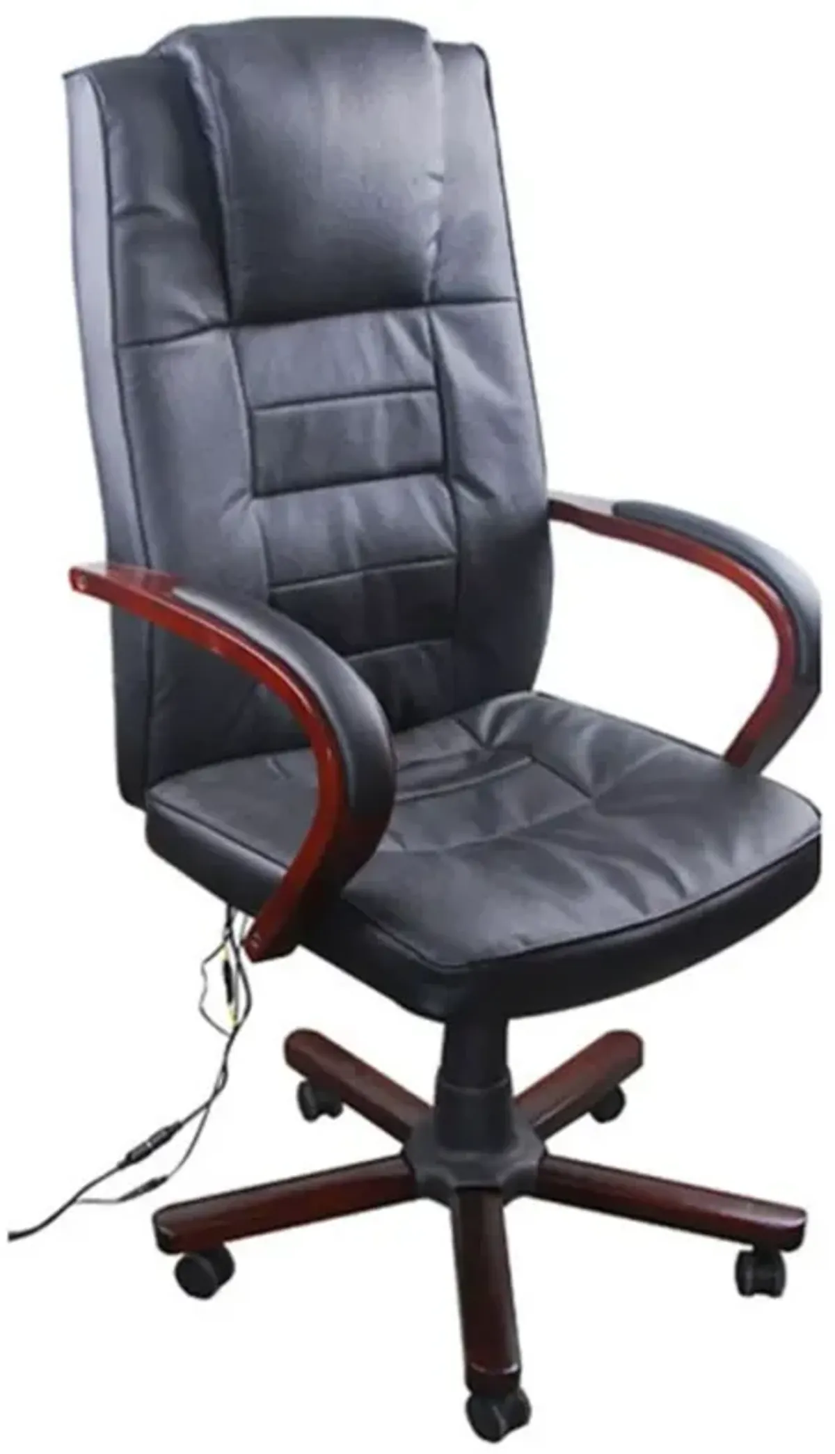 Black Office Massage Chair Real Leather Height Adjustable