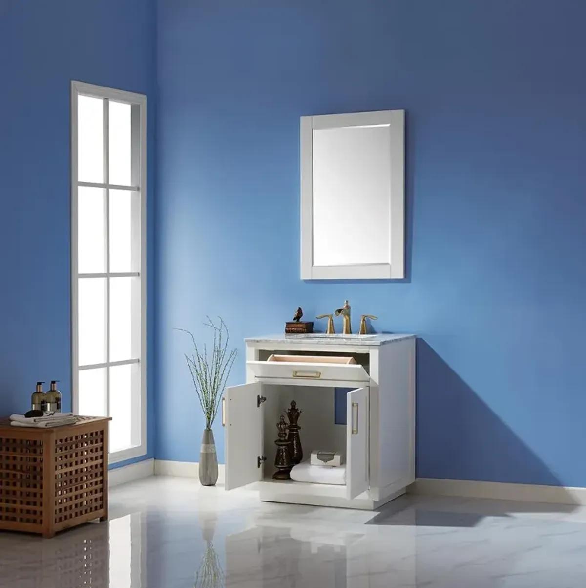 Altair 30 Single Bathroom Vanity Set in White with Mirror