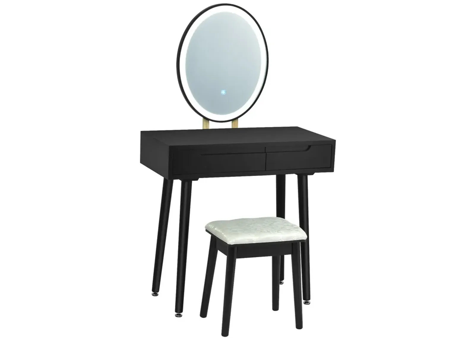 Touch Screen Vanity Makeup Table Stool Set with Lighted Mirror