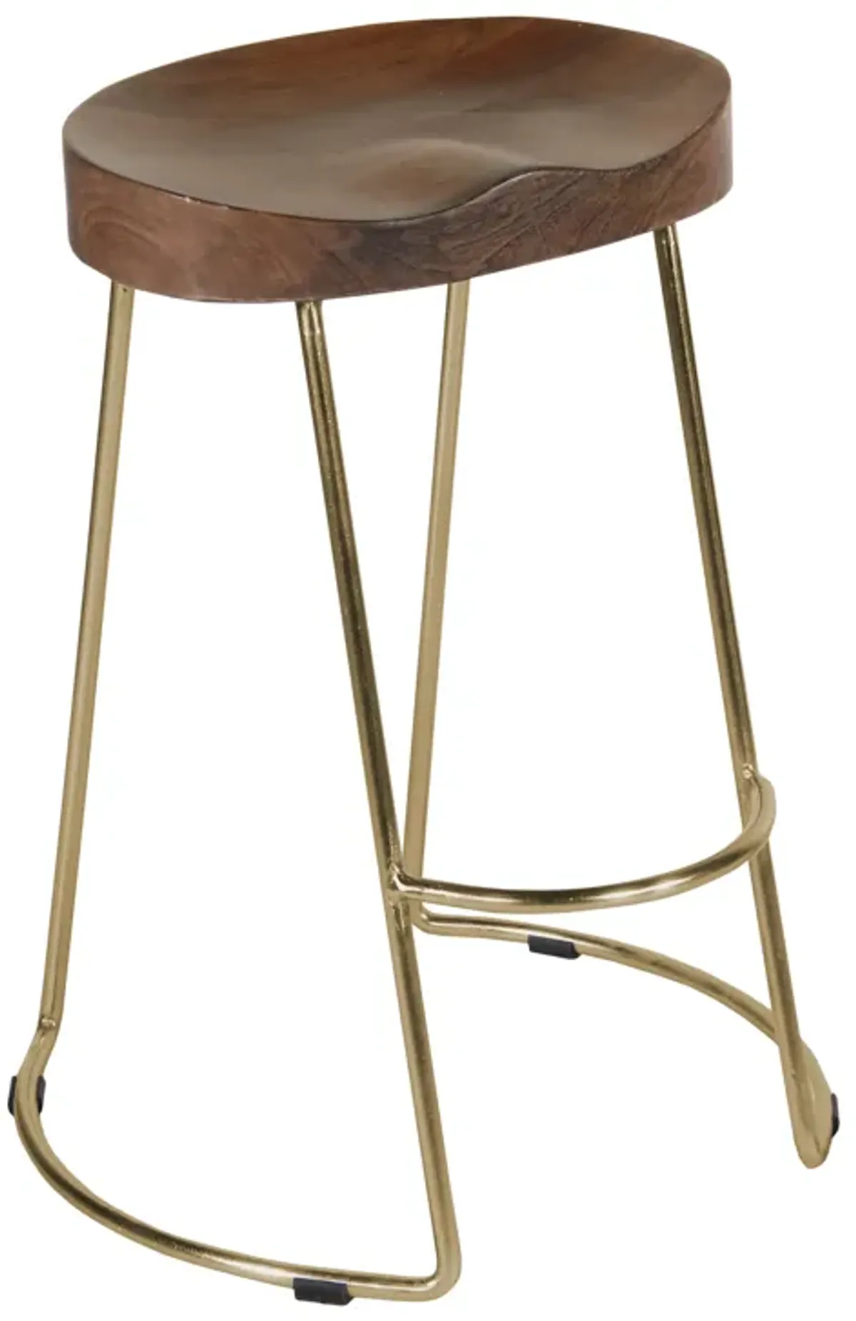 Ela 30 Inch Mango Wood Bar Stool, Saddle Seat, Iron, Set of 2, Walnut Brown, Gold-Benzara