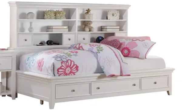 Contemporary Style Twin Size Bed with Bookcase Headboard and Multiple Storage, White - Benzara