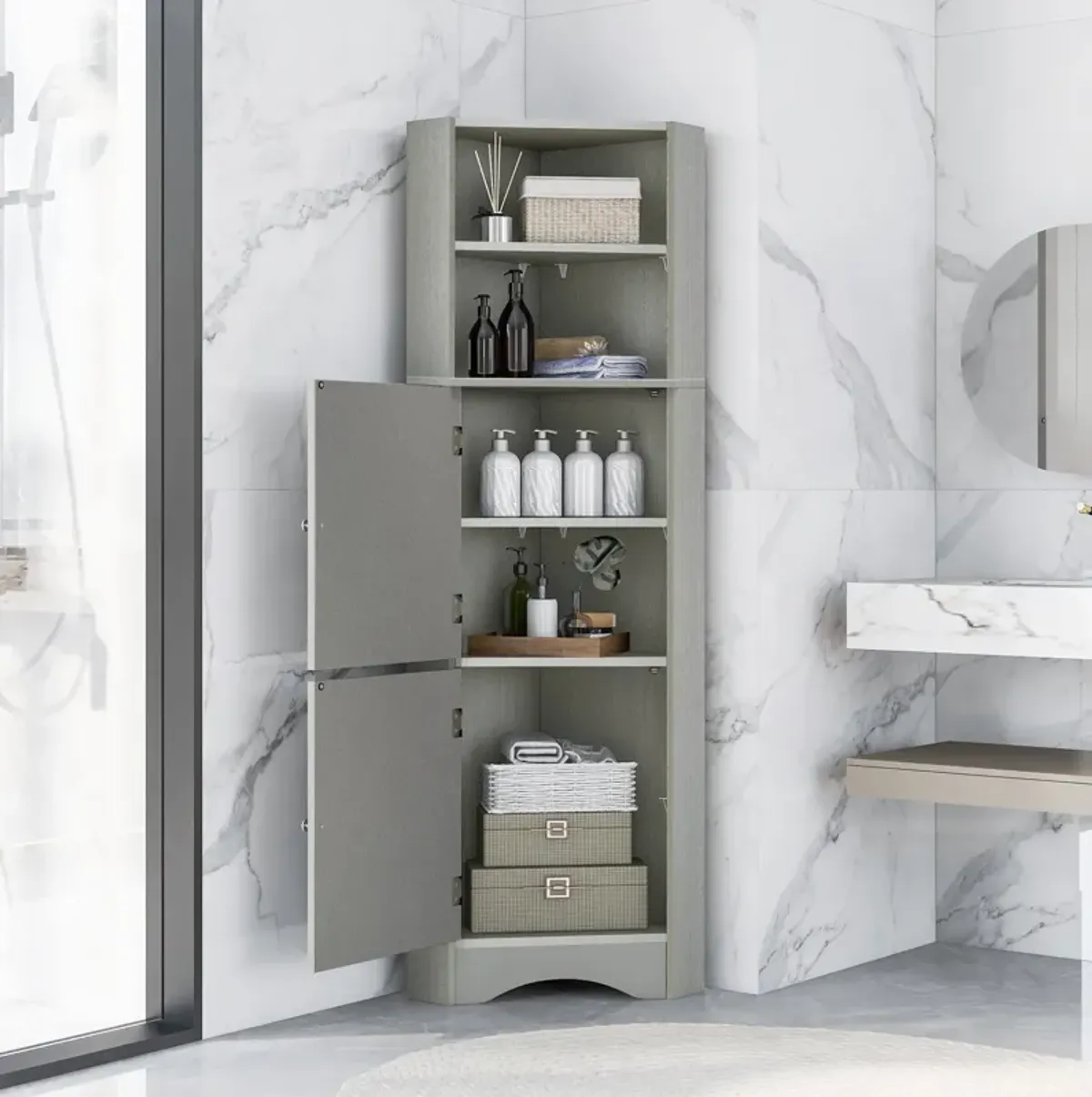 Merax Freestanding Bathroom Storage Cabinet with Doors