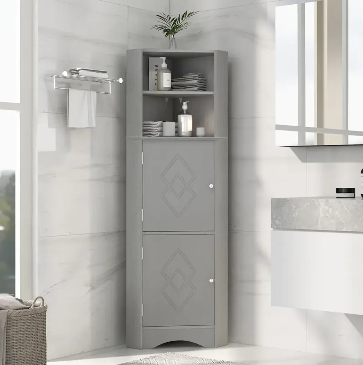 Merax Freestanding Bathroom Storage Cabinet with Doors