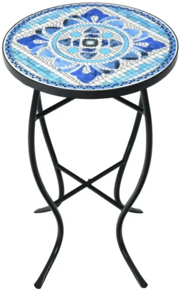 Mosaic Side Round Balcony Bistro End Table with Ceramic Tile Top