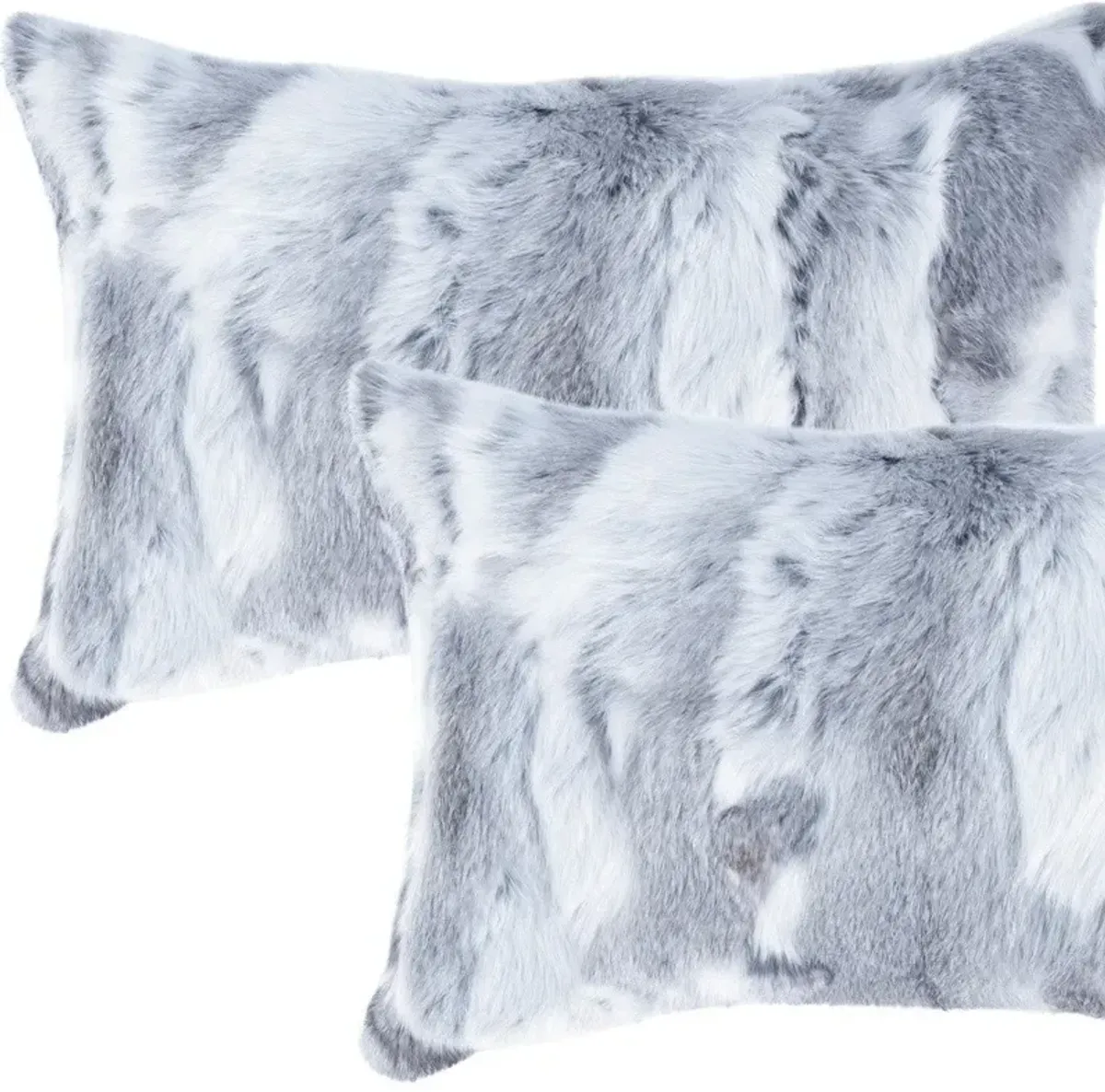 Hivvago Set Of Two 12" X 20" Grey Rabbit  Natural Fur Throw Pillows