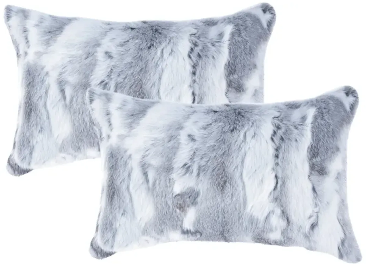 Hivvago Set Of Two 12" X 20" Grey Rabbit  Natural Fur Throw Pillows