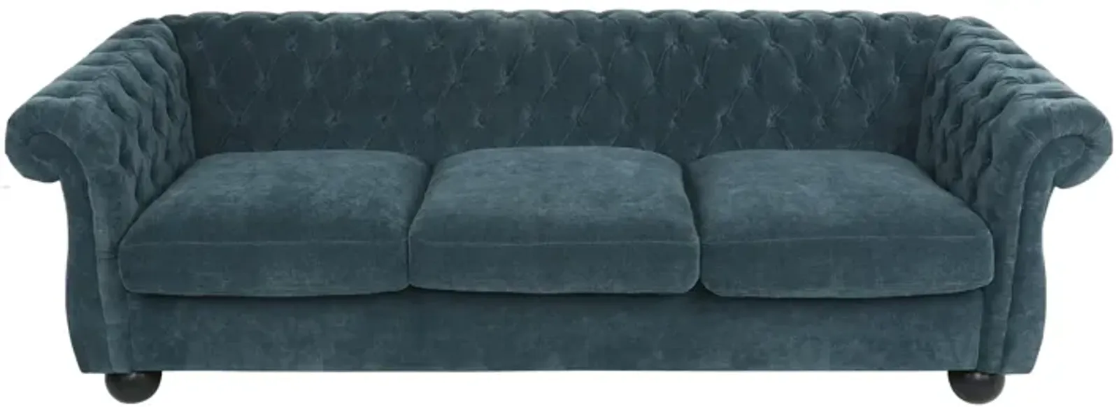 Avery Sofa, Classic Chesterfield Tufted Blue Polyester Upholstery