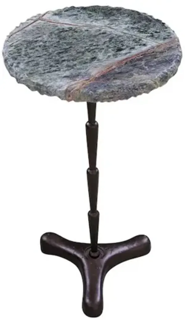 World Interiors Harbor 15 Accent Table with Green Bidasar Marble and Iron