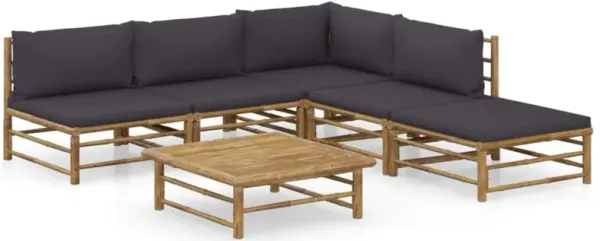 vidaXL 6 Piece Garden Lounge Set with Dark Gray Cushions Bamboo