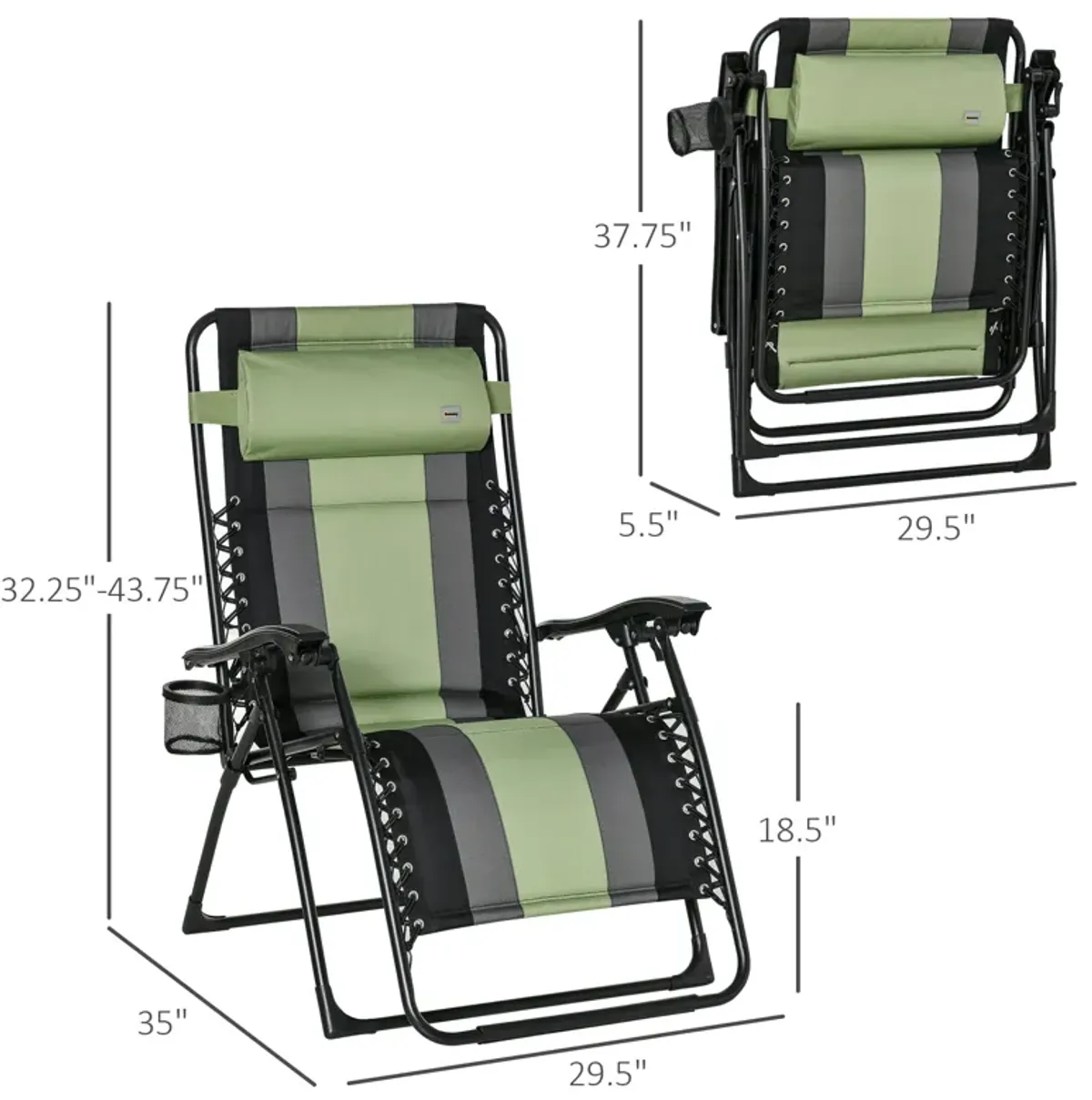 Green Outdoor Recliner: Zero Gravity Chair with Cup Holder