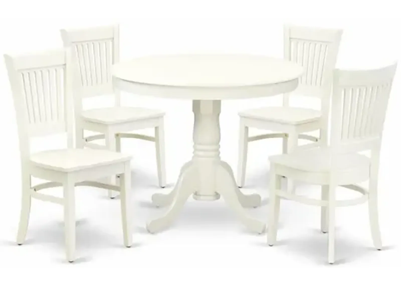 East West Furniture ANVA5-LWH-W - 5-Piece Kitchen Dining Set- 4 Wooden Chairs and Dining Room Table - Wooden Seat and Slatted Chair Back (Linen White Finish)