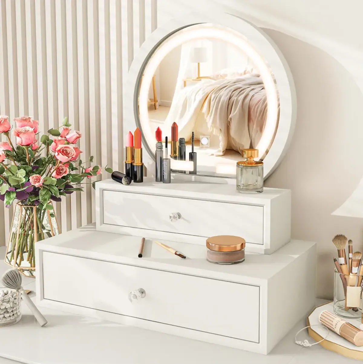 LED Lighted Vanity Mirror for Bedroom Tabletop