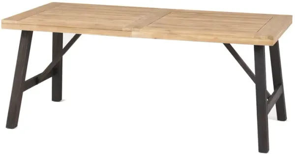 Wren Outdoor Dining Table, Rectangular 71 Inch, Brown and Black Wood - Benzara