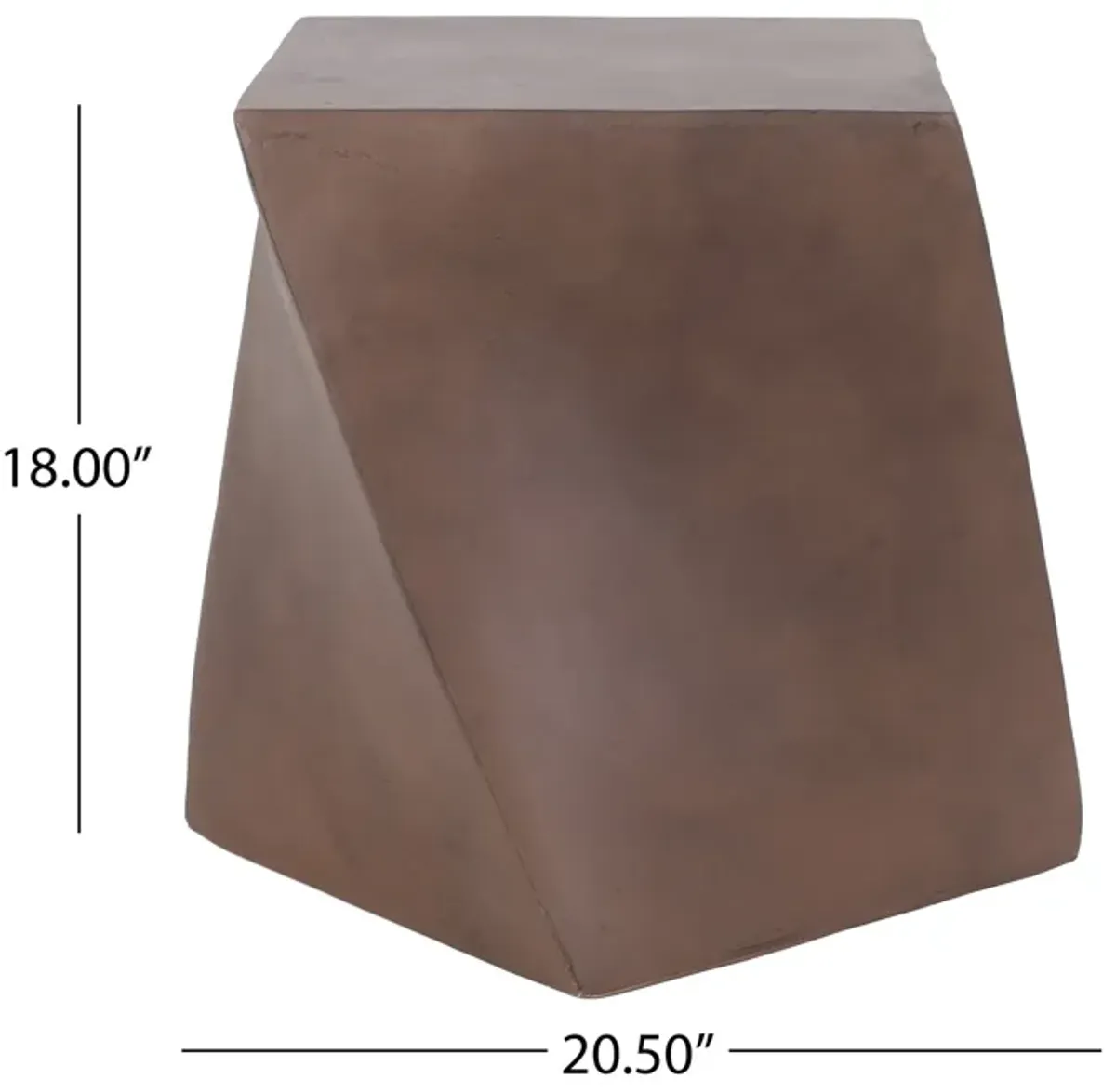 Outdoor Side End Table, Twisted Cube Shape Brown Faux Concrete 21 Inch - Benzara