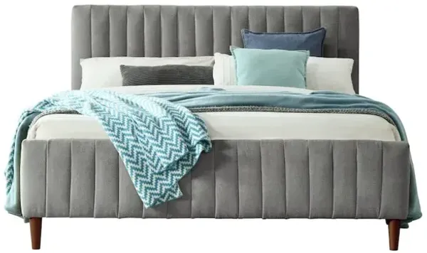 Omax Decor Spencer Wood/Fabric Upholstered Queen Platform Bed in Gray