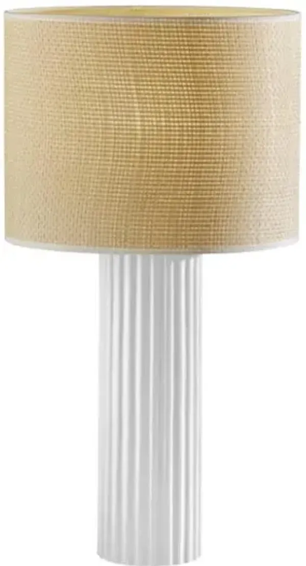 Hivvago 24" White Ceramic Cylinder Table Lamp With Beige Drum Shade