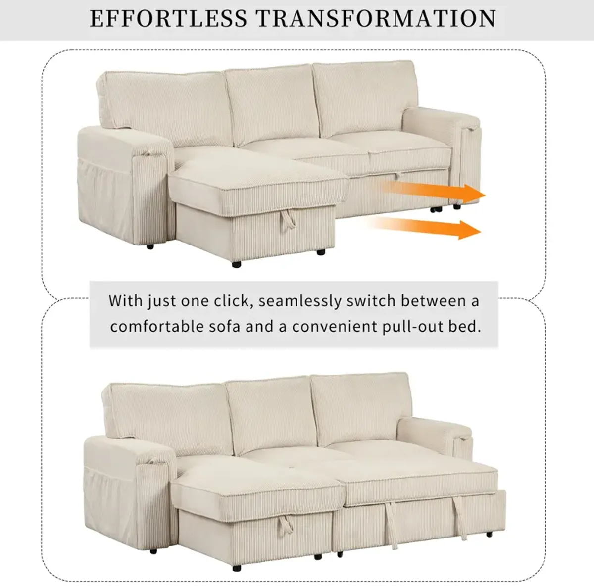 Merax Upholstery Sleeper Sectional Sofa with Storage