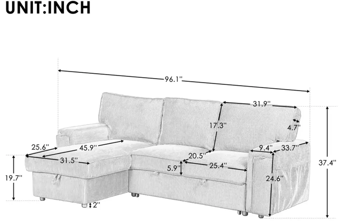 Merax Upholstery Sleeper Sectional Sofa with Storage