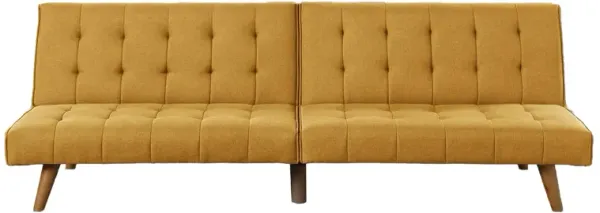 Fabric Adjustable Sofa with Tufted Details and Splayed Legs, Yellow