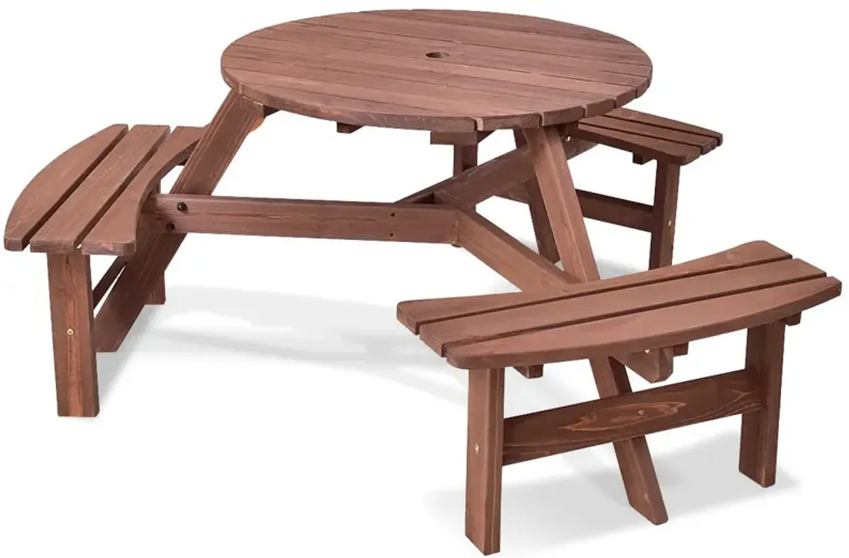 6 Person Wooden Picnic Table Set with Bench and Umbrella Hold