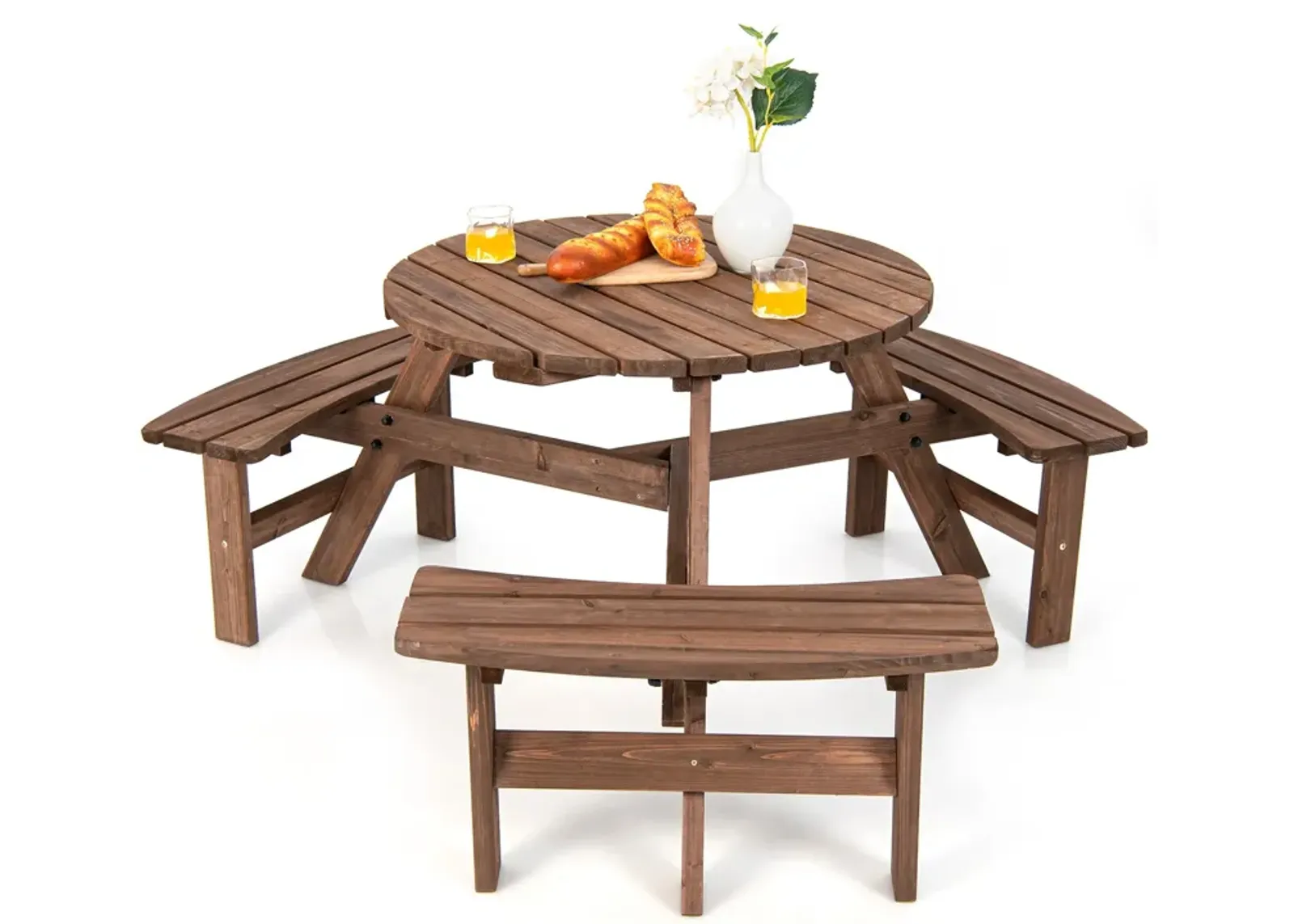 6 Person Wooden Picnic Table Set with Bench and Umbrella Hold