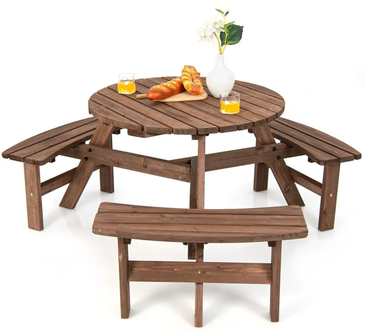 6 Person Wooden Picnic Table Set with Bench and Umbrella Hold