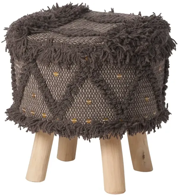 Footstool Ottoman, Handcrafted Boho Design, Brown Woven Seat, Wood - Benzara