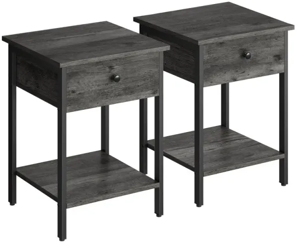 Set of 2 Industrial Nightstands with Drawer and Shelf - Steel End Tables for Bedroom