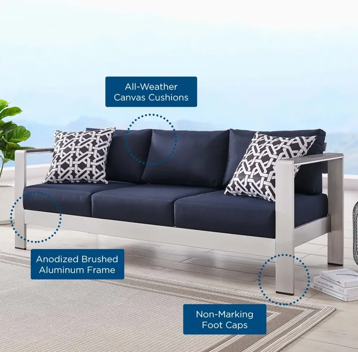 Modway - Shore Outdoor Patio Aluminum Sofa