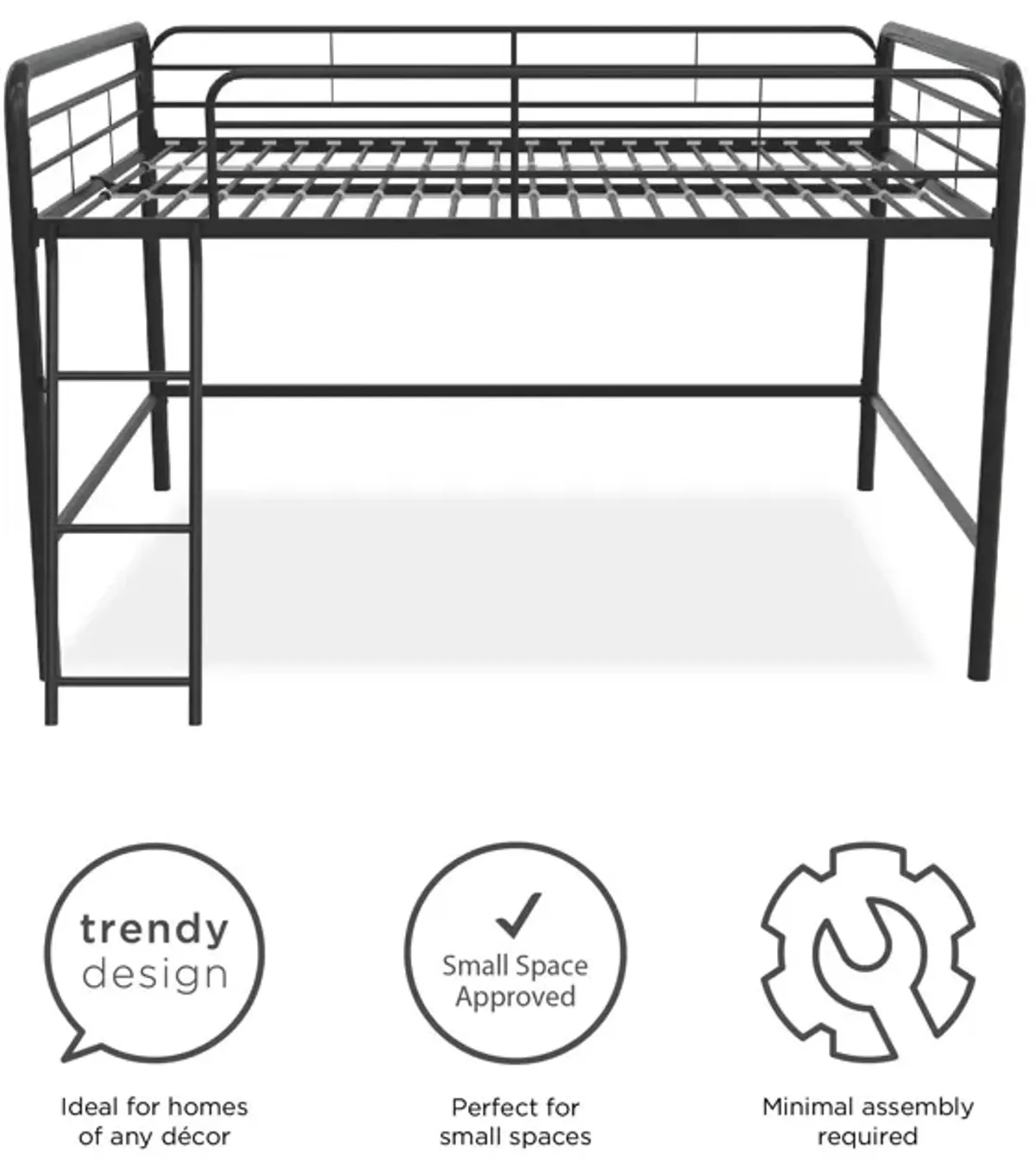 DHP Jett Junior Full Metal Loft Bed, Black