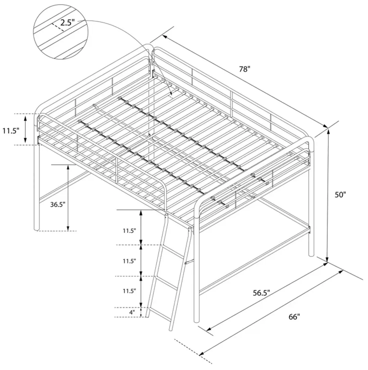 DHP Jett Junior Full Metal Loft Bed, Black