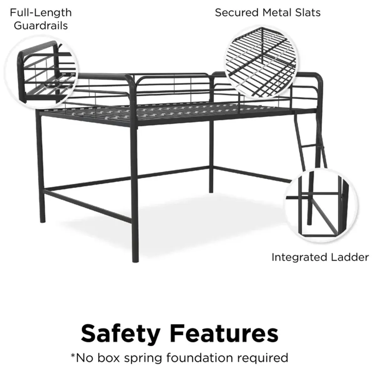 DHP Jett Junior Full Metal Loft Bed, Black