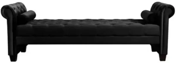 Solid Wood Legs Velvet Bench Sofa with Cylindrical Pillows, Modern Rectangular Seating for Living Room