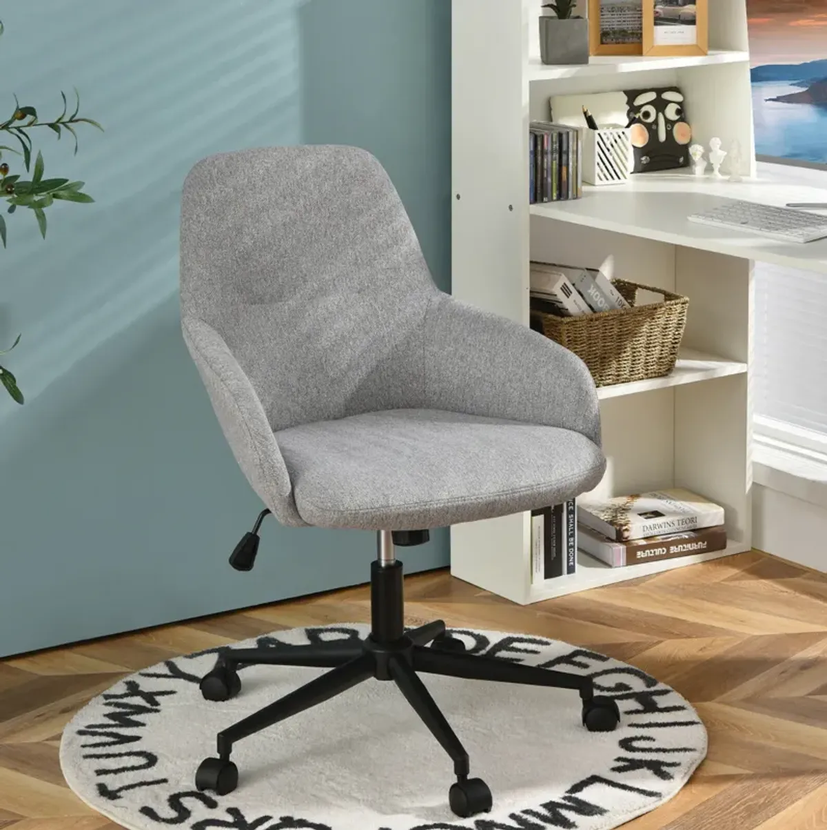 Costway Linen Accent Office Chair Adjustable Rolling Swivel Task Chair w/Armrest