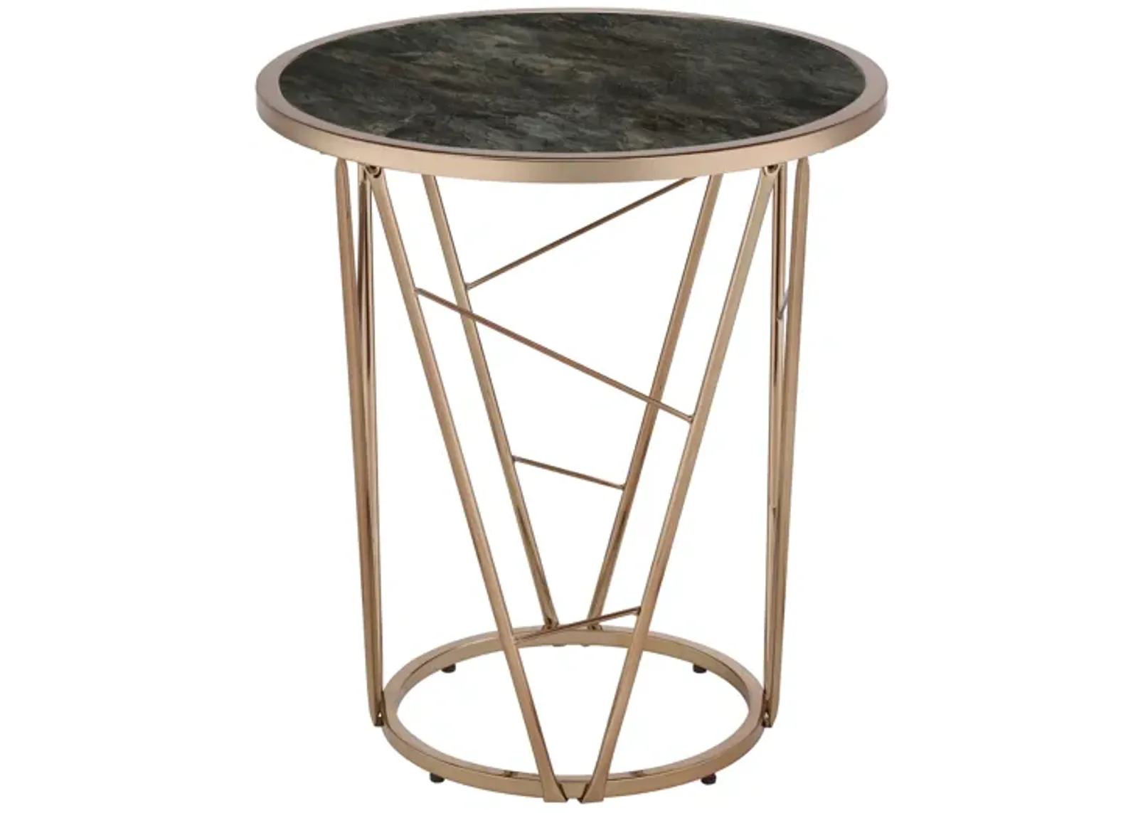 ACME Cicatrix End Table, Faux Black Marble Glass & Champagne Finish