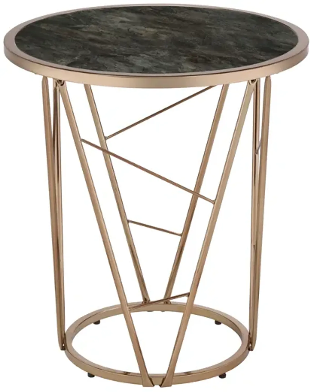 ACME Cicatrix End Table, Faux Black Marble Glass & Champagne Finish