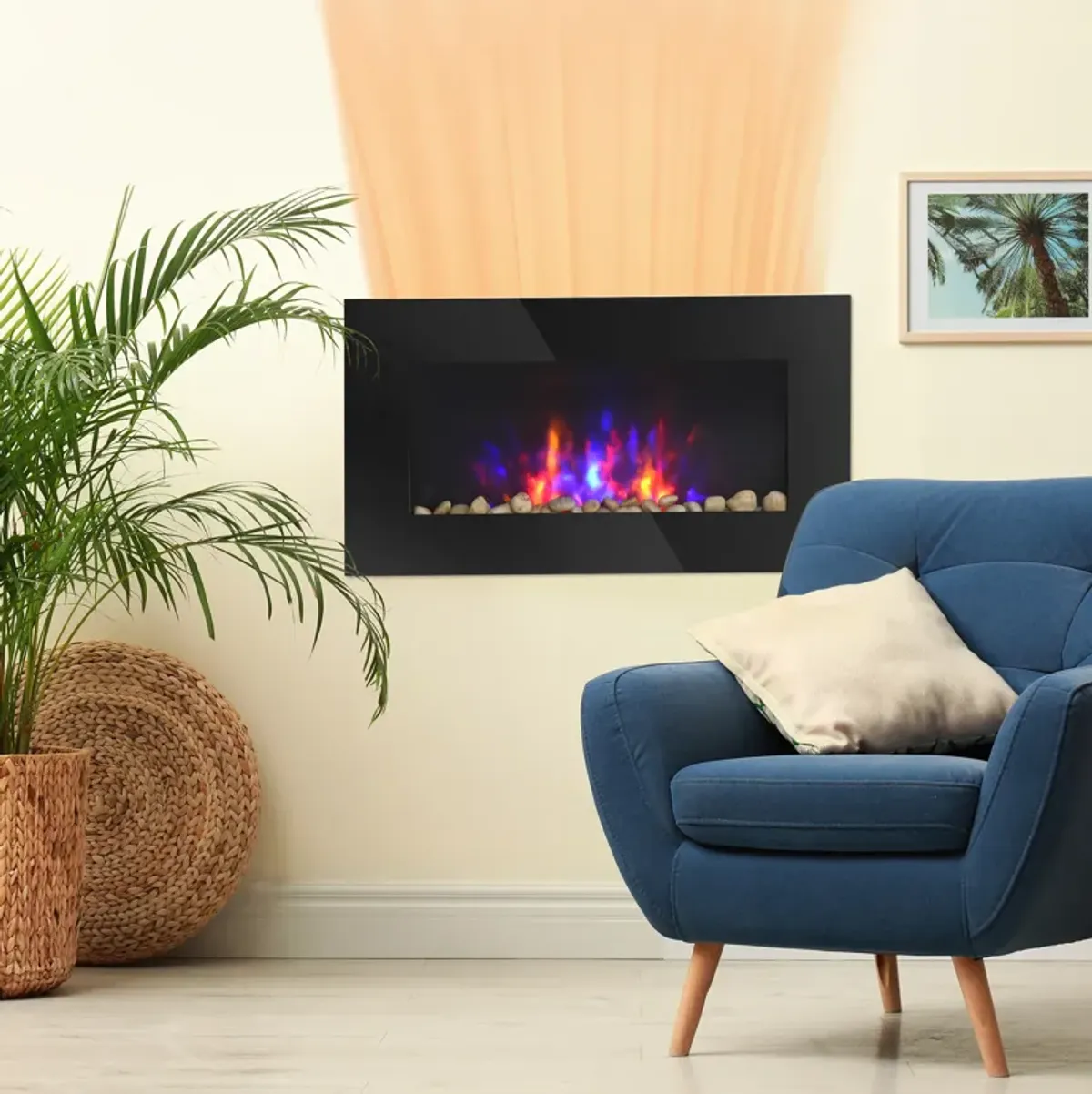 Recessed Fireplace Heater with Realistic LED Flames and Overheat Protection