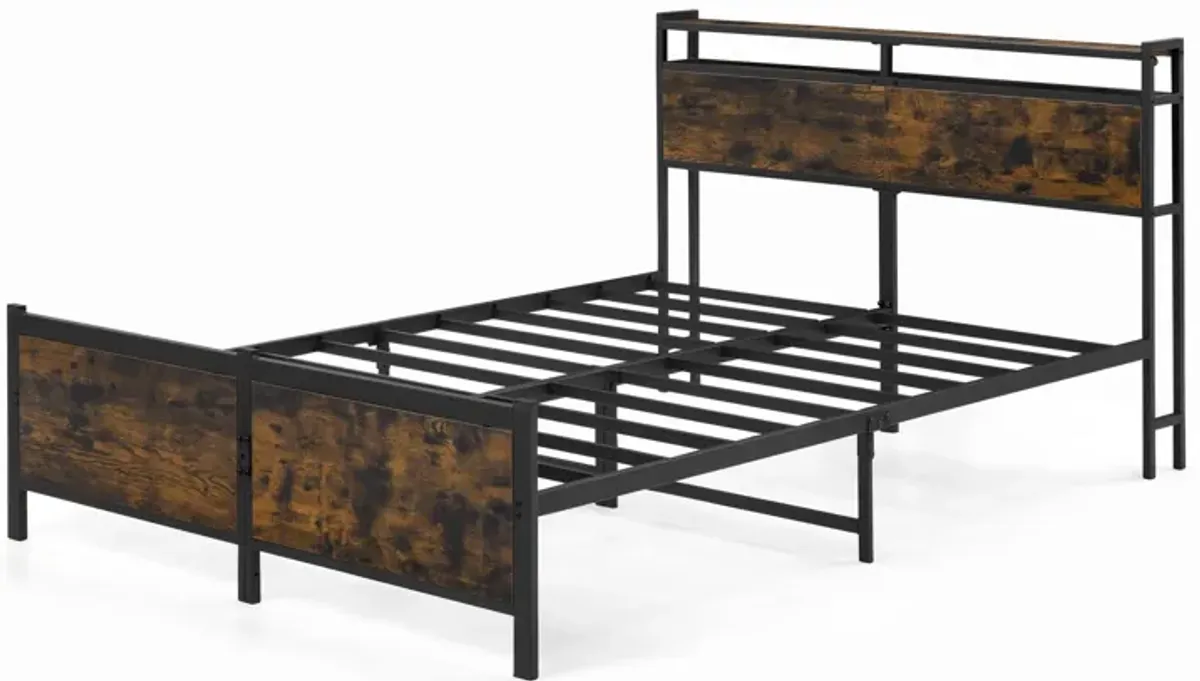 Black Iron Frame Platform Bed with a USB Charging Port