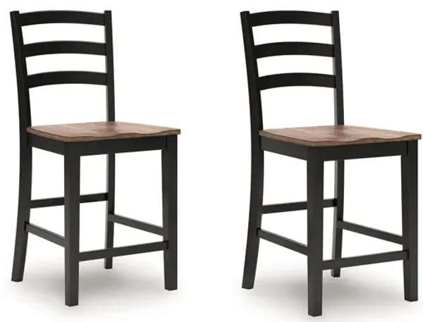 Fleur Counter Height Chair, Brown Contoured Seat, Black Solid Wood - Benzara