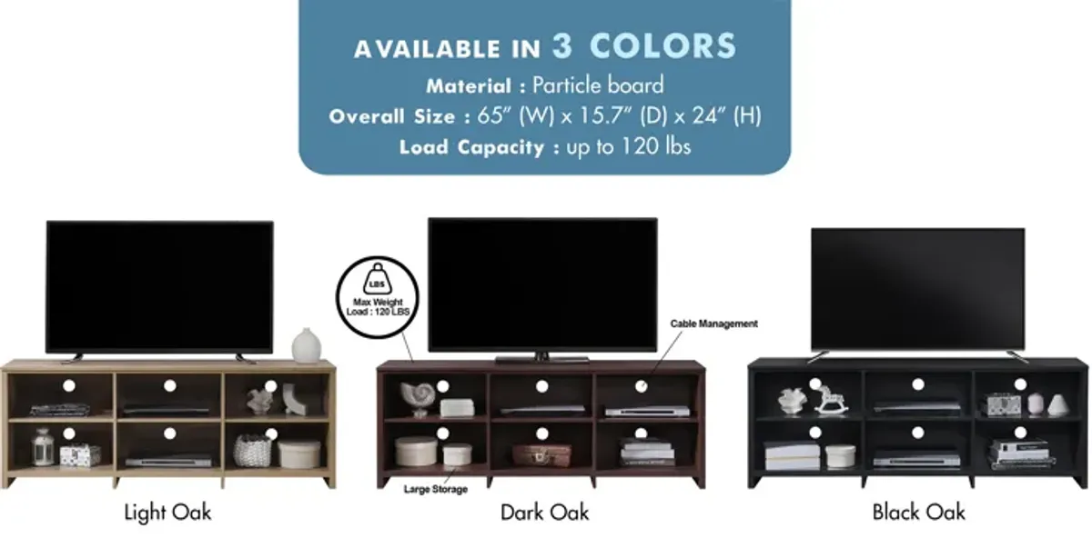 65 in. Modern TV Stand For TVs Up To 72" With 6 Open Shelves, Modern Entertainment Center With Storage, TV Console Table Media Cabinet For Living Room, Bedroom And Office