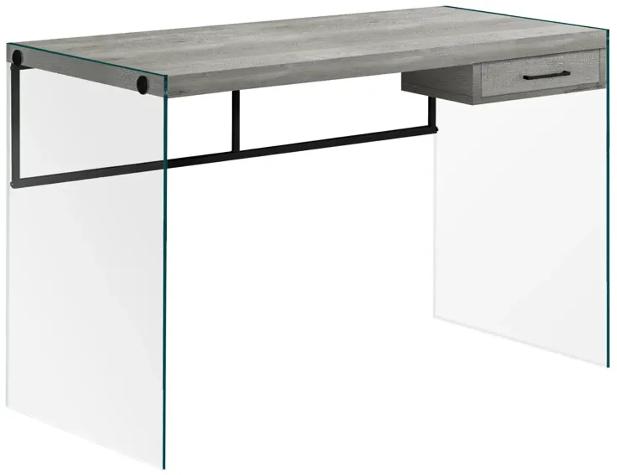 Monarch Specialties I 7445 Computer Desk, Home Office, Laptop, Storage Drawers, 48"L, Work, Tempered Glass, Laminate, Grey, Clear, Contemporary, Modern